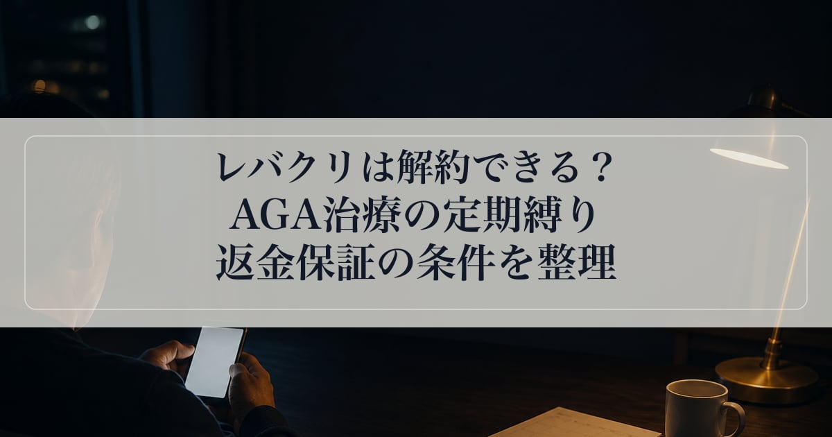 レバクリは解約できる？AGA治療の定期縛り・返金保証の条件を整理。